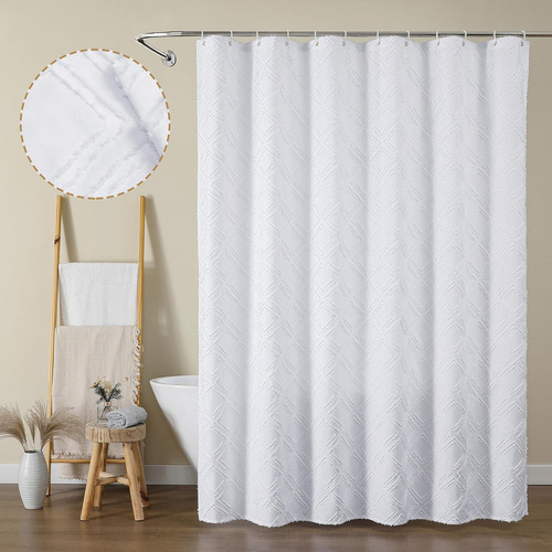 Juego De Cortinas De Ducha Blancas De Tela Texturizada Geomé
