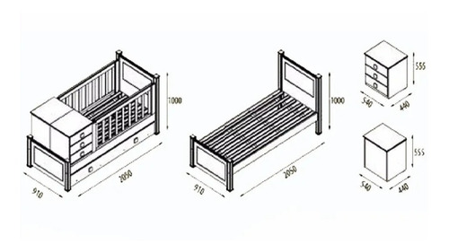 Imagen 9 de 10 de Cama Cuna Funcional Recta Para Bebé Con Cajonera Y Baúl