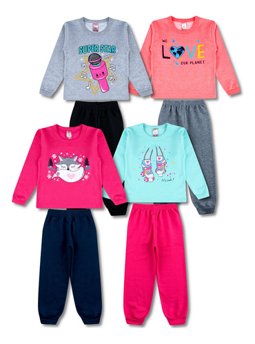 Kit 4 Conjunto Moletom Infantil Roupa Menina Atacado