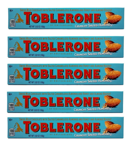 Toblerone Chocolate Crunchy Salted Almonds 100gr. 5 Pack