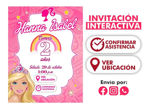 Invitación Digital Temática Barbie 