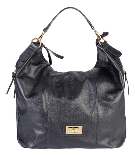 Bolsa Saco Mochila Em Couro Liso Charlote Cor Preto Desenho do tecido Lisa
