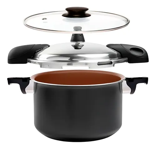 Panela De Pressão E Caldeirão  2 Em 1 Indução Brinox 5,4l Preto