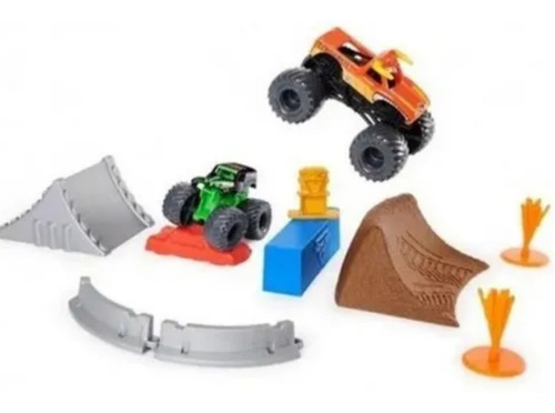 Monster Jam Set Acrobacias Grave Digger Y El Toro Loco