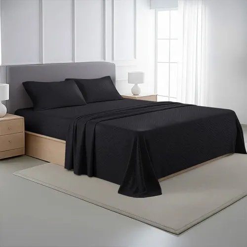 Juego De Sábanas King Size 100% Microfibra Pierre Cardin Negro Zigzag