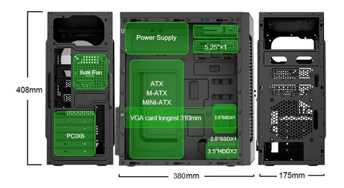 Case Para Pc Etek Led Soporta Intel & Ryzen 3/5/7/9 Inc. Iva