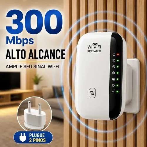 Repetidor De Sinal Wi-fi Roteador Wireless 300mbps Amplificador Extensor Longo Alcance E Alta Performance Turbo Sem Fio Branco - Marca Hho