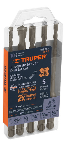 Juego De 5 Brocas Para Concreto Sds Plus Truper 102364