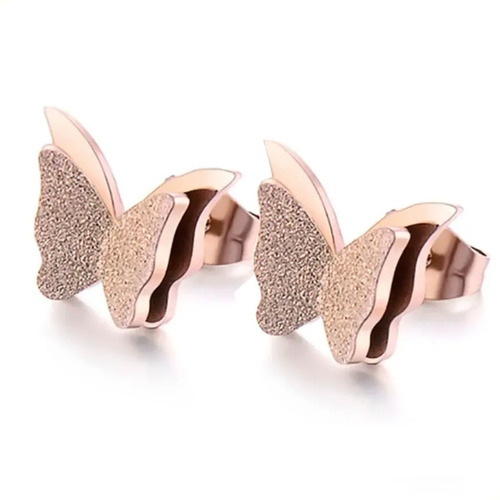 Aretes Broqueles Mariposas Diamantadas Oro Rosa Laminado