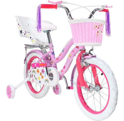 Bicicleta Rosa Infantil R16 Para Niña + Canasta Y Rueditas 