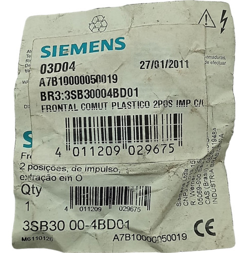 Botón frontal Siemens 3sb30 00-4bd01 de 22 mm y 2 posiciones