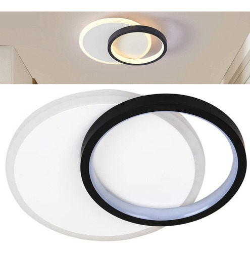 Lustre Plafon Led Sobrepor Moderno Luz Indireta Redondo 24cm Cor Preto 110V/220V