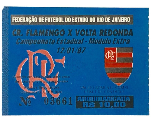 Ingresso Flamengo X Volta Redonda - Camp. Carioca 12/01/1997