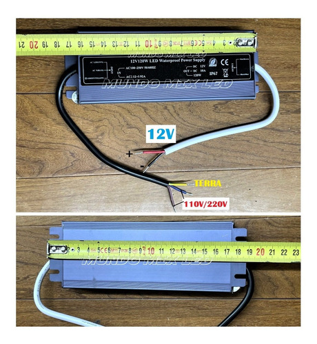 Imagem 3 de 3 de 02pçs Fonte Blindada Prova Dagua Para Led 12v 10a 120w Ip67