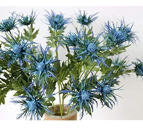 Romase 3 Ramas Azul Ramo De Flores De Cardo Artificial Para