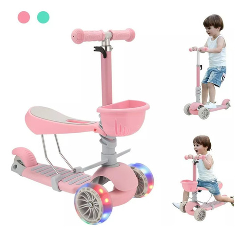 Scooter Patin Asiento Y Canasta 3 Ruedas Con Luces