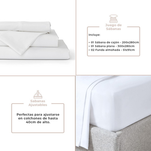 Juego De Sábanas King Size Algodón - Poliéster 250 Hilos