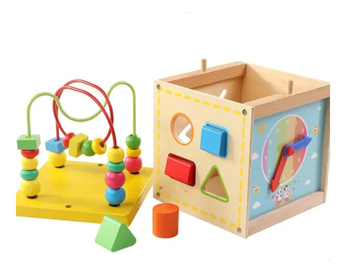 Cubo De Actividades De Madera Multicolor 5 En 1