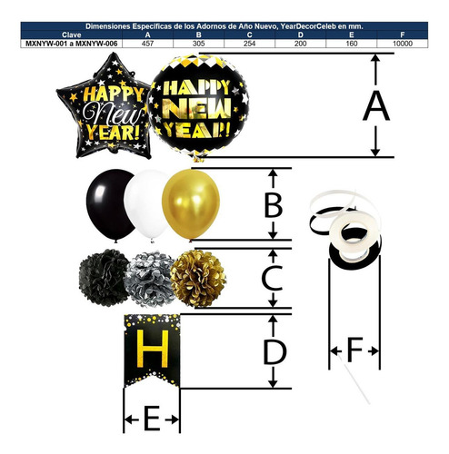 New Year Decoraciones 2024, Mxnyw-005, 5 Kits De Año , Color Multicolor YearDecorCeleb