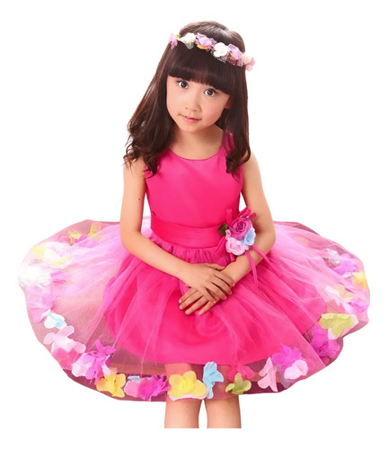 Vestido Festa Infantil Menina Rosa Pink 2/3  Anos Flores 