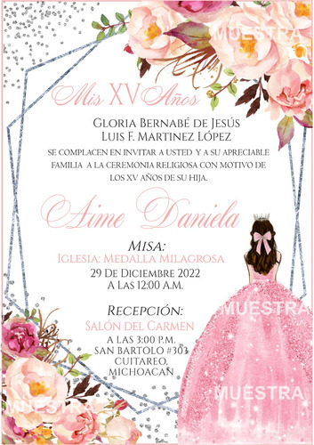 50 Invitaciones Xv Años Rosa Pastel Princesa + Pase Personal