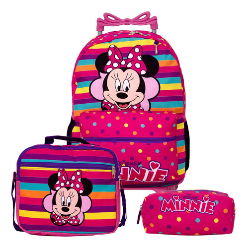 Kit Mochila Escolar Juvenil Menina Rosa Minnie 3 Pçs Toys 2u