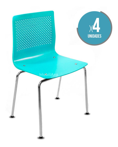 Silla Plástica Apilable Cromada De Diseño Anana Pack X4 Asiento Plastico Reforzado + Envio Gratis - Garantia Mobilarg