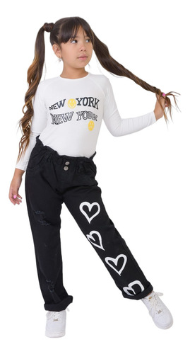 Pantalón De Nena De Jeans Mom Corazones Kaorikawaii