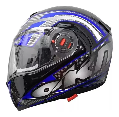 Casco para moto rebatible Okinoi OKN 10 negro con gr fica azul