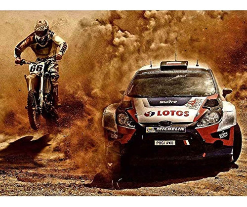 Póster Decorativo Fotografía Motocross Y Coche De Rally