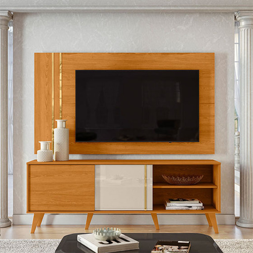 Combo Rack Y Panel Para Tv Hasta 60 Modelo Cronos De Mdp Cinamomo/off White