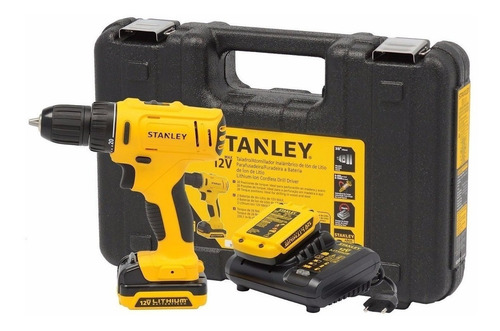 Taladro atornillador inalámbrico de 10mm Stanley SCD12S2K 12V + accesorios con maletín de transporte 110V/220V