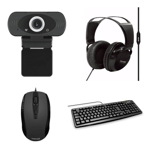 Imagen 1 de 6 de Kit Home Office Web Cam Mic + Mouse + Teclado + Auriculares