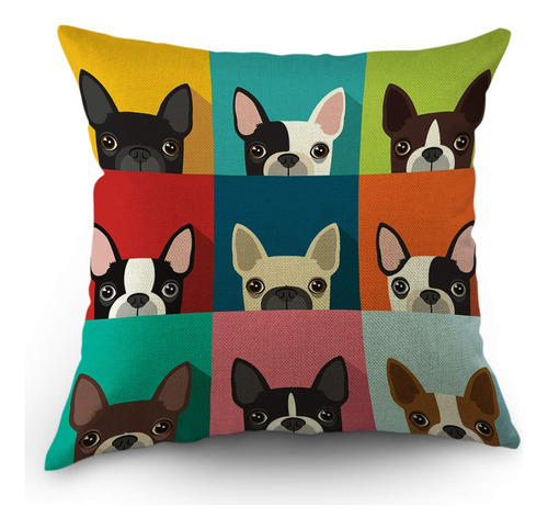 Moslion Almohada Decorativa Para Perro Funda Boston Terrier