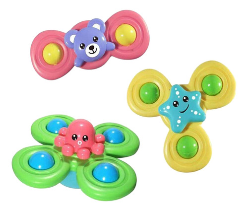3x Interesting Baby Bath Toys Top Spin Spinning Top Sucker 
