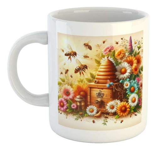 Taza Ceramica Abeja Colmena Flores Bees Miel Flow M2