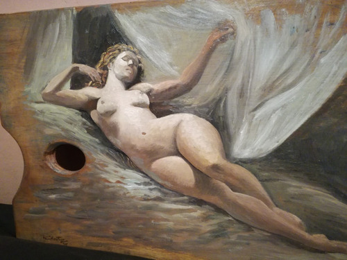 Cuadro Oleo Desnudo Clasico Sobre Paleta De Pintor Antigua