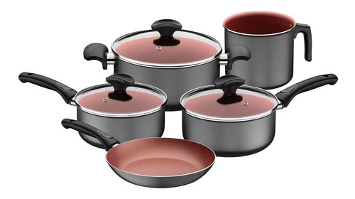 Set Juego X 5 Bateria De Cocina Ollas Teflon Tramontina Color Gris