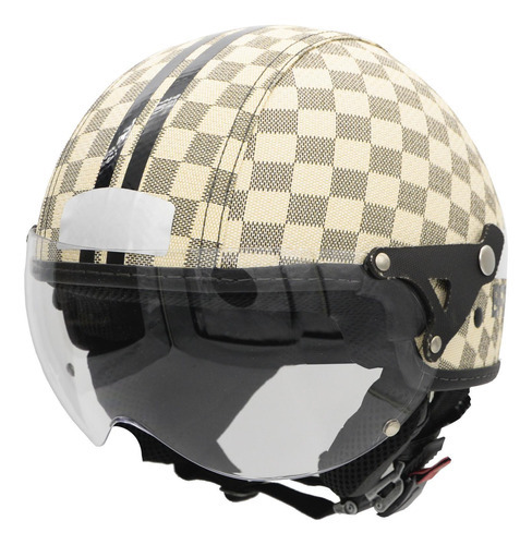Casco Moto Br 101 Flash Chess Crystal 58 con revestimiento de ajedrez, color beige