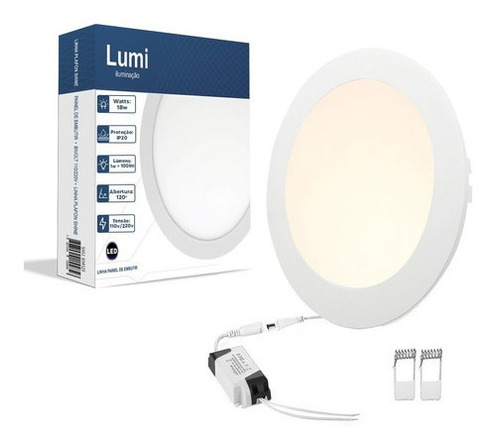 Kit 10 Luminario Painel Plafon Led Embutir Redondo 18w Slim Branco Neutro