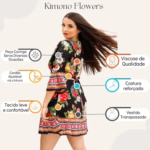Vestido Transpassado Kimono Ajust vel Viscose Linha Premium