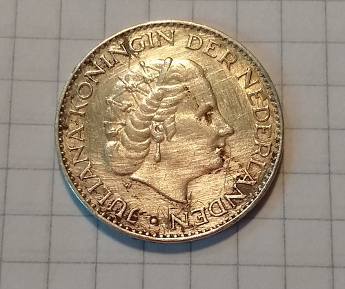 Moneda De Plata  Holanda 1 Gulden Año 1957 6,4 Grs