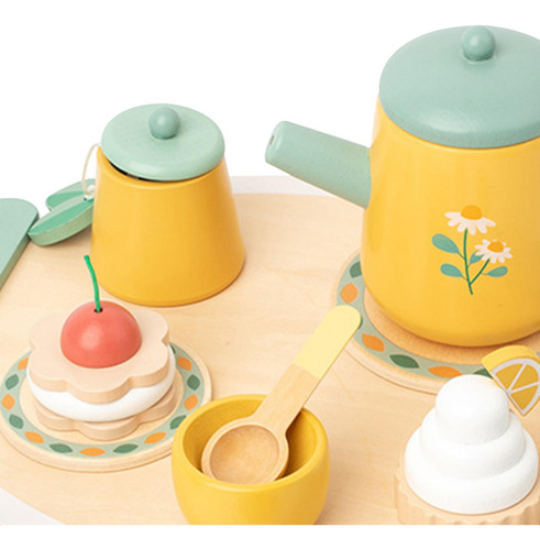 Juego De Té De Madera De Juguete, Mini Platos De Tetera,