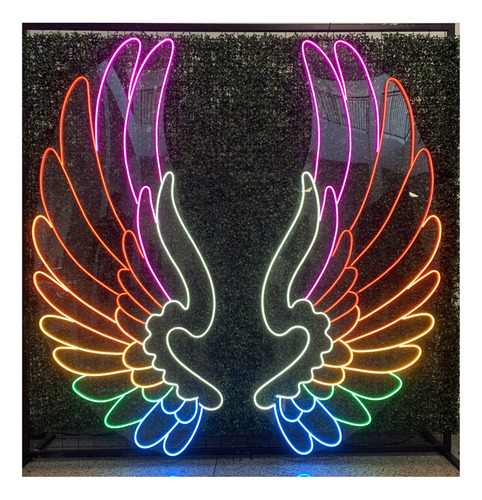 Luminária Neon Led - Conjunto Asas De Anjo Colorida 175x75cm