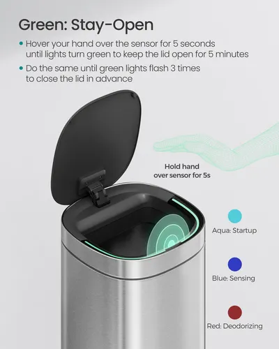 Songmics Bote De Basura Automático 49 L Acero Inoxidable Mmg