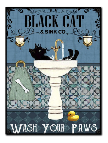 #1276 - Cuadro Decorativo - Gato Negro Baño Poster No Chapa