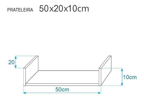 Imagem 3 de 7 de Prateleira U 50 X 20cm Preta Suporte Invisível