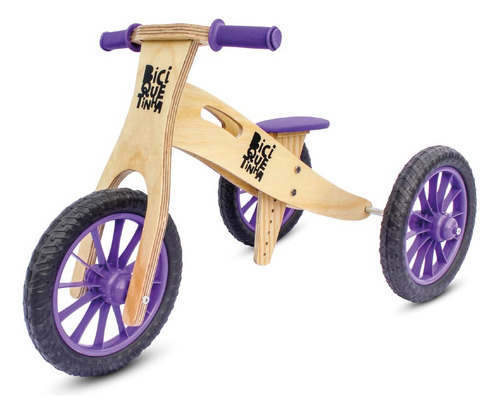 Triciclo 2 Em 1 Vira Bicicleta De Equilíbrio Wooden Roxo