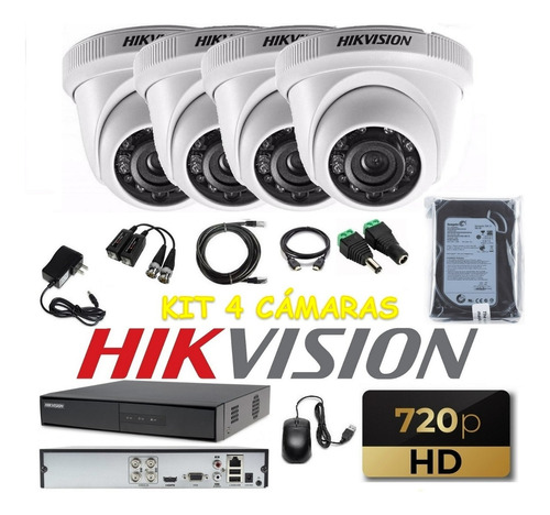 Kit 4 Cámaras Seguridad Domo Hd Hikvision 500gb