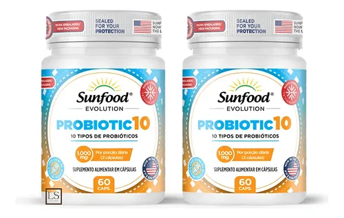 Kit 2 Probiotic 10 Probióticos 60 Caps Suplemento |evolution Sem Sabor